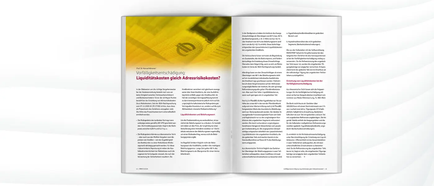 Artikel Vorfälligkeitsentschädigung, Liqiditätskosten, Adressrisikokosten, NEWS 01/2026